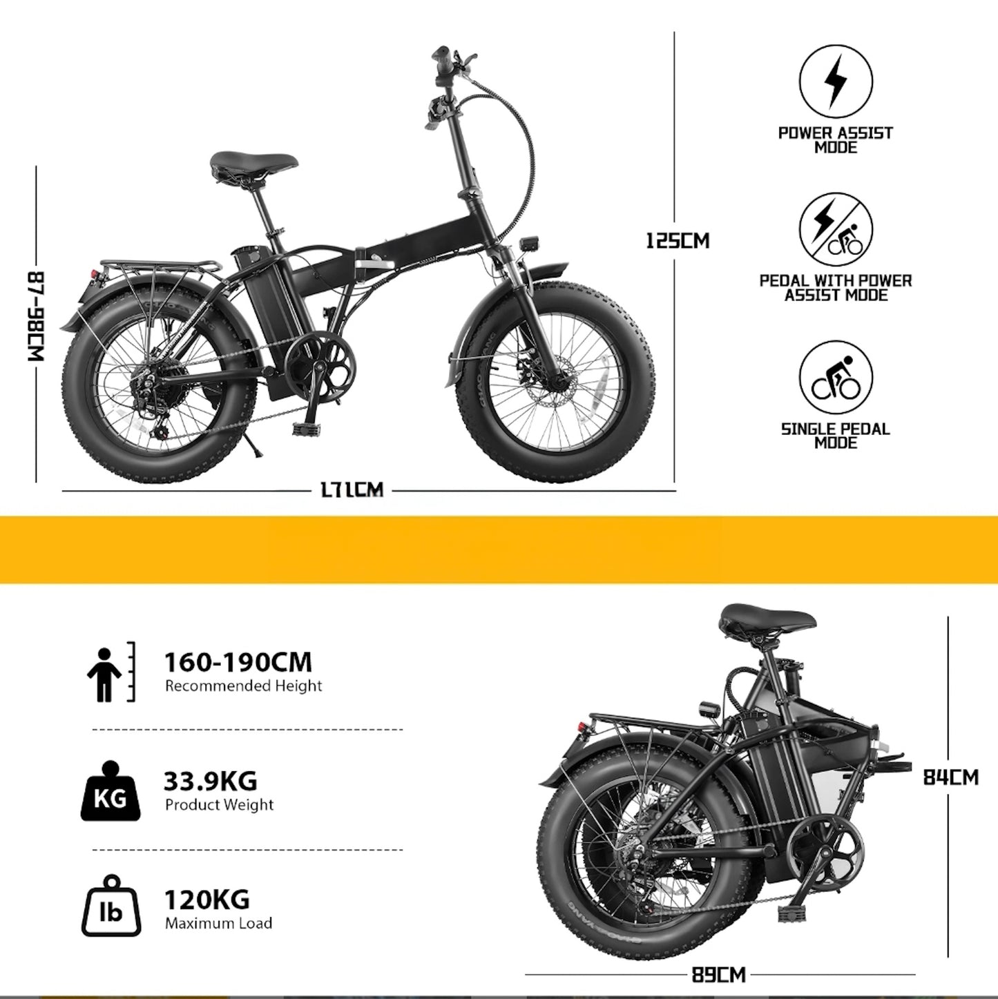 GB20 Golf EBike – 45KM/H Off-Road Electric Bike with Removable Seat (20” Fat Tires)