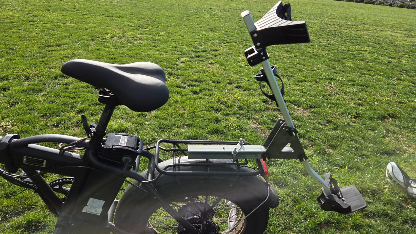 Side view of the Golf Bike Bag Carrier mounted on an electric bike
