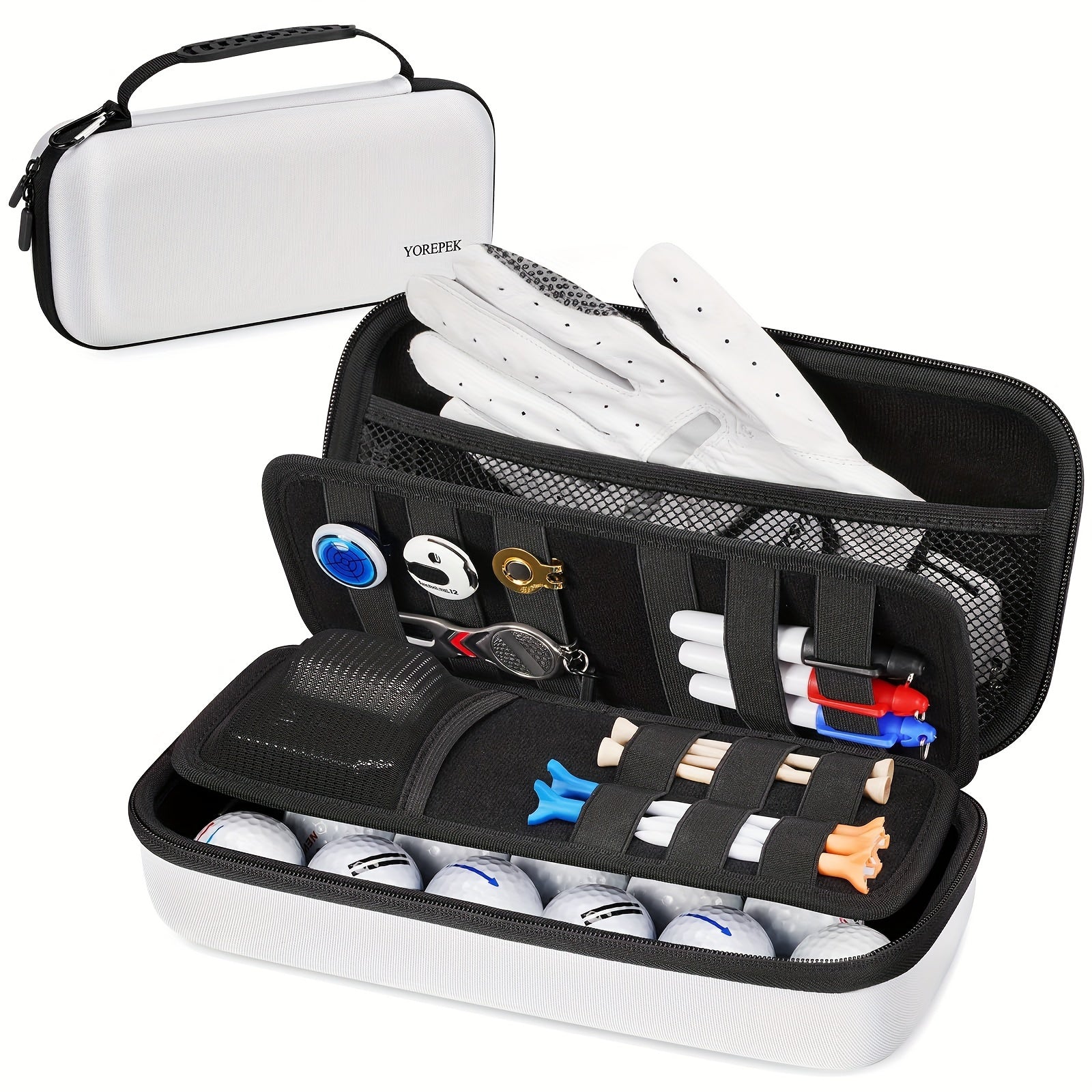 Golf Glove Holder with Removable Golf Glove Shaper golf accessories for men golf accessories Protective Hard Shell Golf Accessories Case Bag with 2 Dividers Fits Balls Tees Markers Golf Essentials Golf Gifts for Men Bag Only